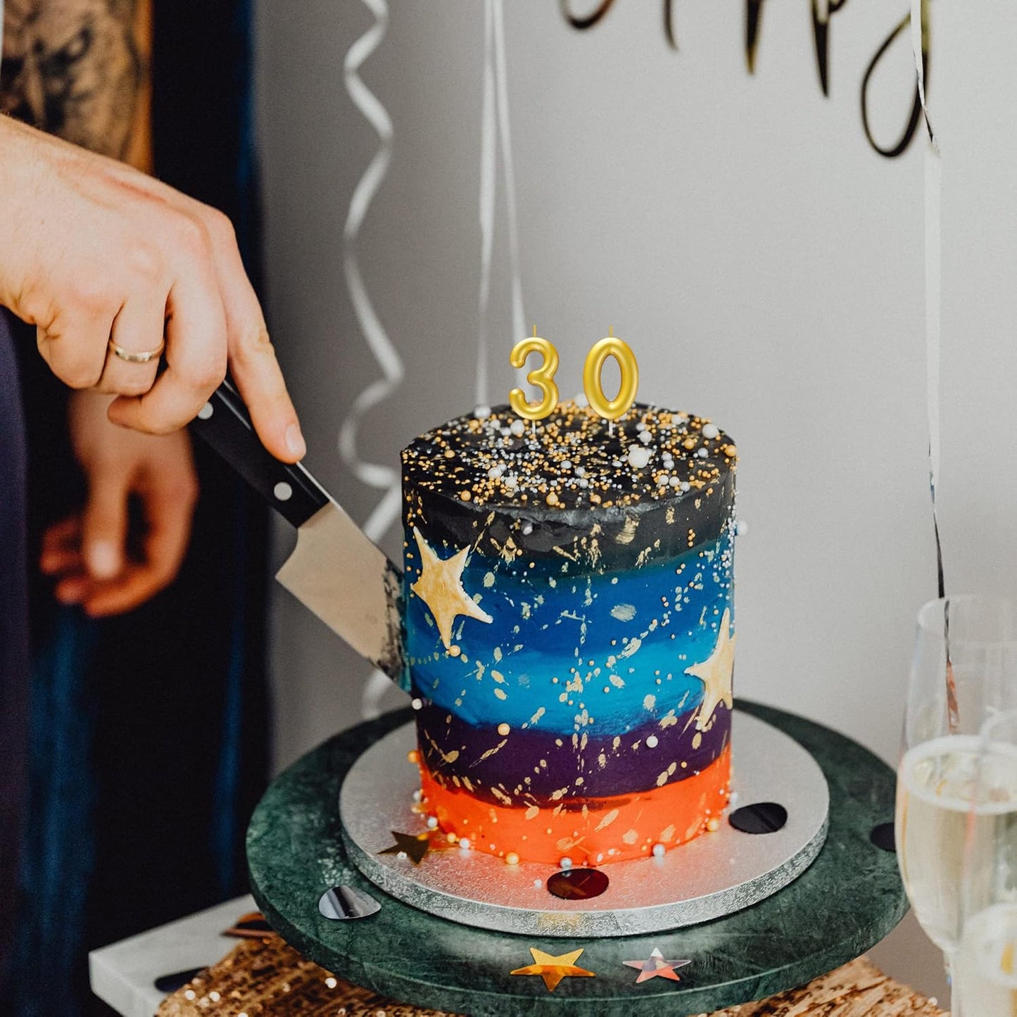 Golden Number Candle Happy Birthday 3D Number Candles for Birthday Cake