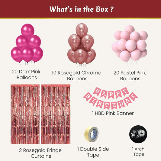 Pink Balloons for Birthday Decoration Kit for Baby Girl Set of 55 Pcs