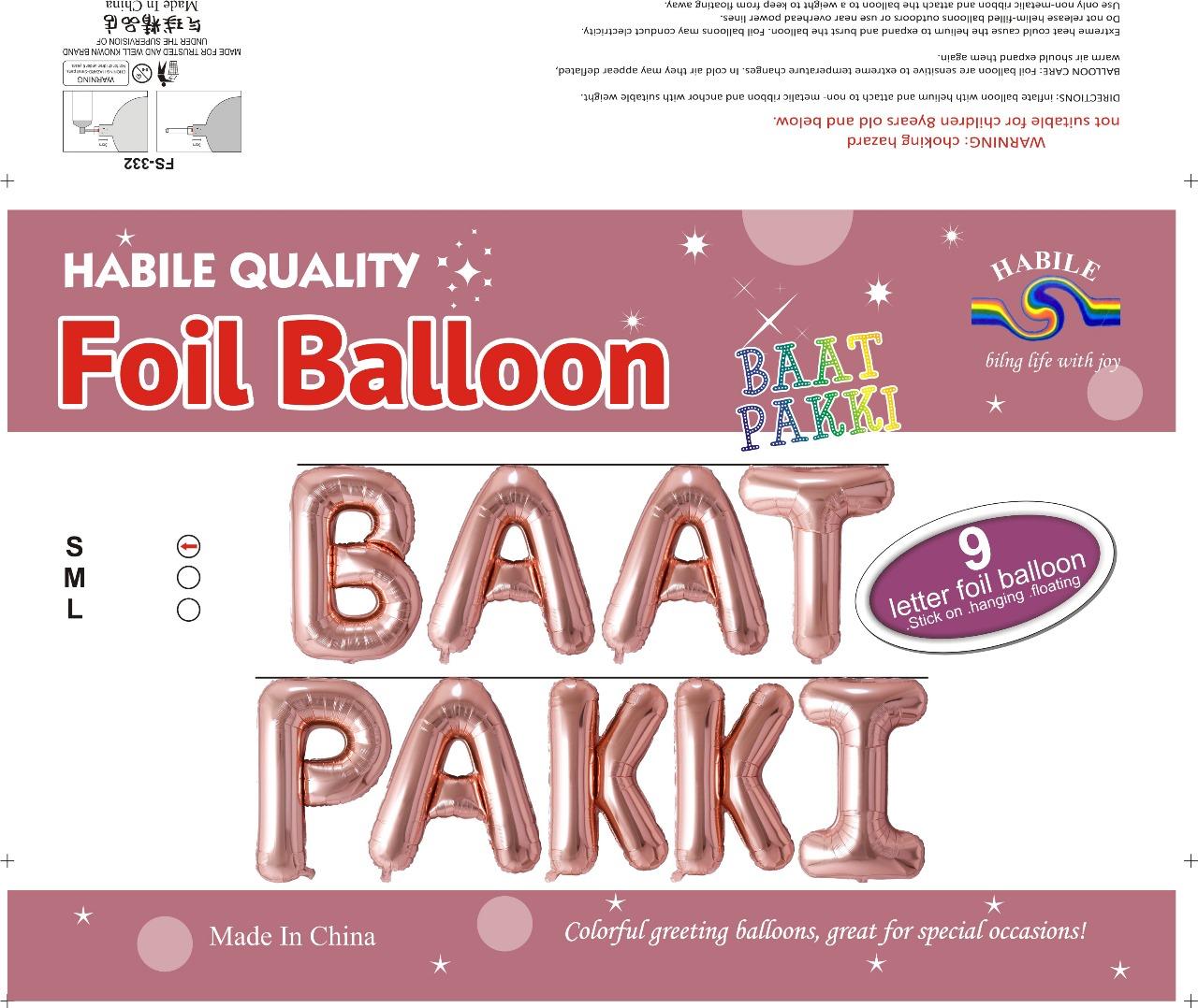 BAAT PAKKI Foil Balloon Set – 9 Letter Rose Gold Balloons