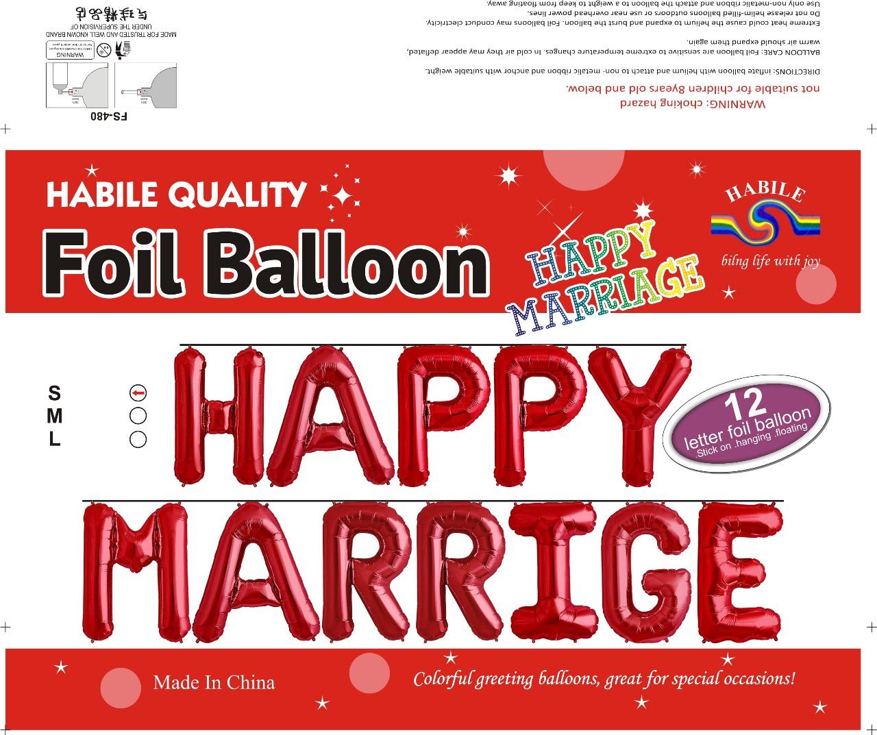 Happy Marriage Foil Balloon Set - 12 Red Letter