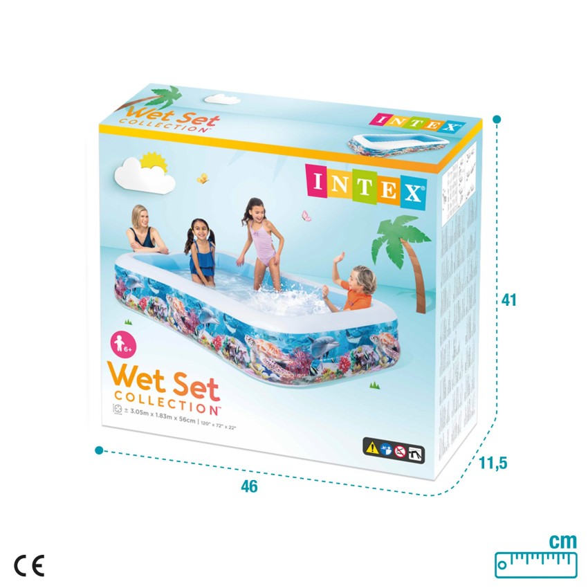 RECTANGULAR TROPICAL INFLATABLE FAMILY POOL (10 ft x 6 ft) (22 inches height)