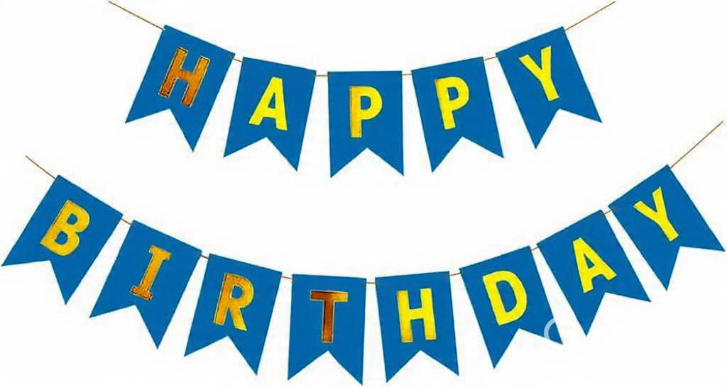 Happy Birthday Fishtail Cardstock Banner with Ribbon Reusable Party Backdrop