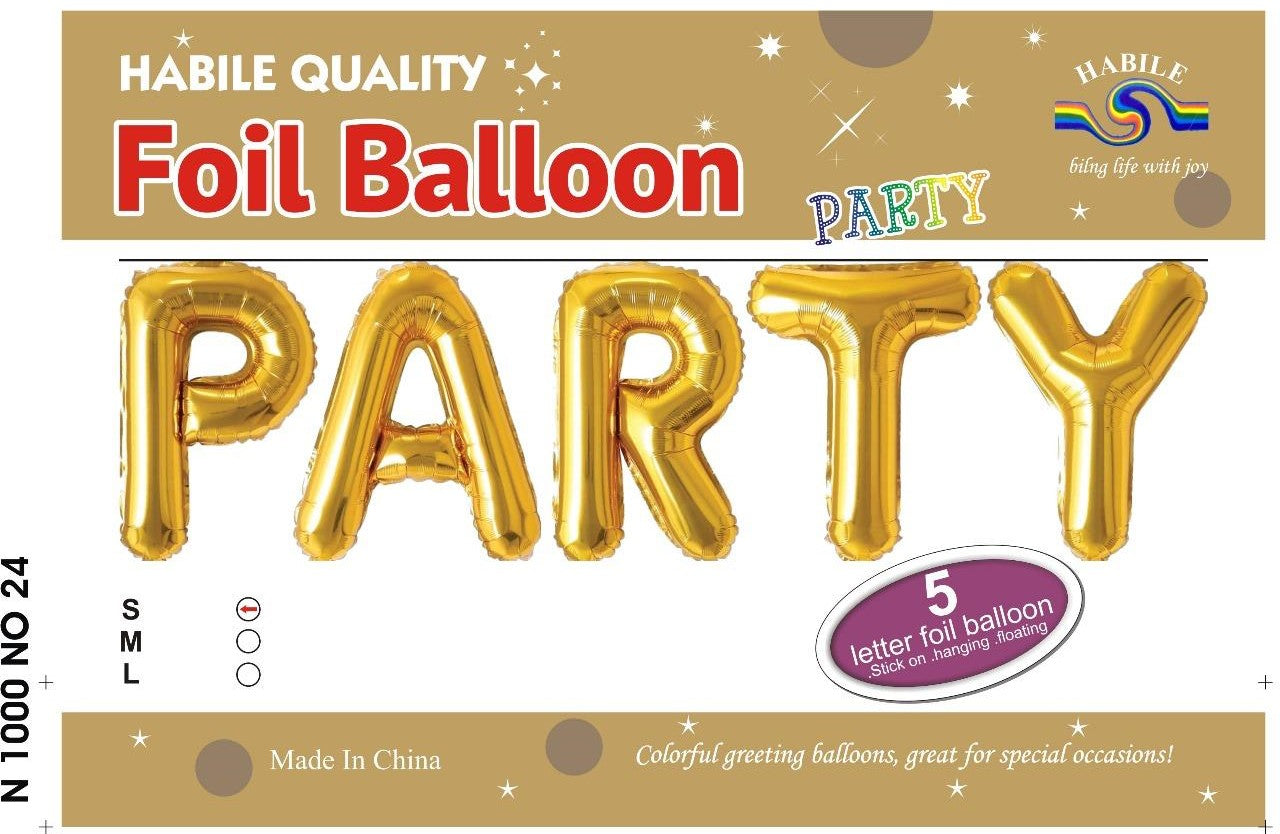 PARTY Foil Balloon Set - 5 Golden Letter