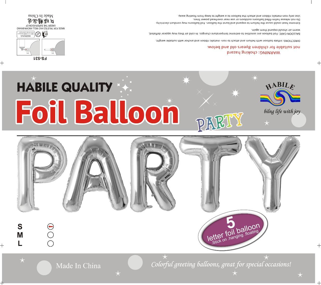 PARTY Foil Balloon Set - 5 Silver Letter