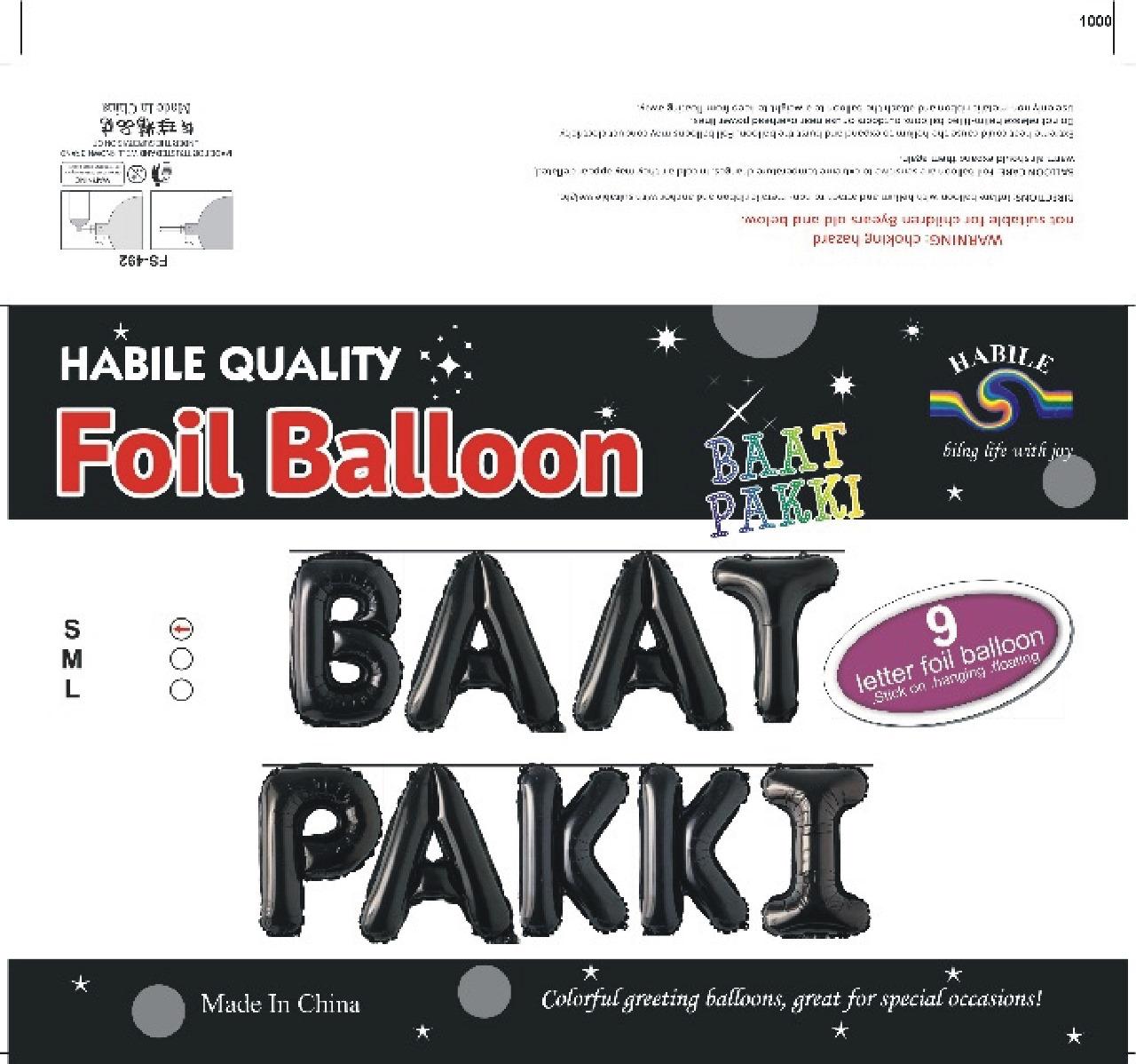 BAAT PAKKI Foil Balloon Set – 9 Letter Black Balloons