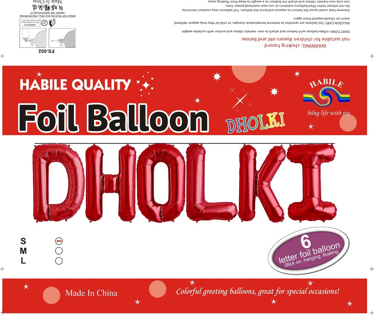 Dholki Foil Balloon Set - 6 Red Letter