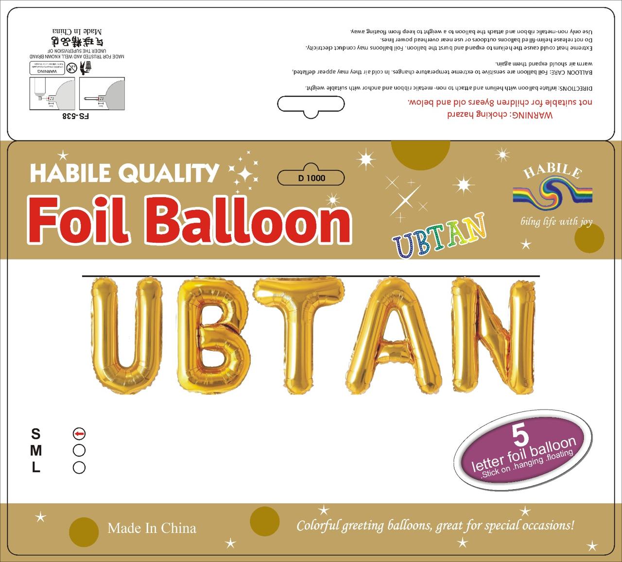 UBTAN Foil Balloon Set – 5 Gold Letter Balloons