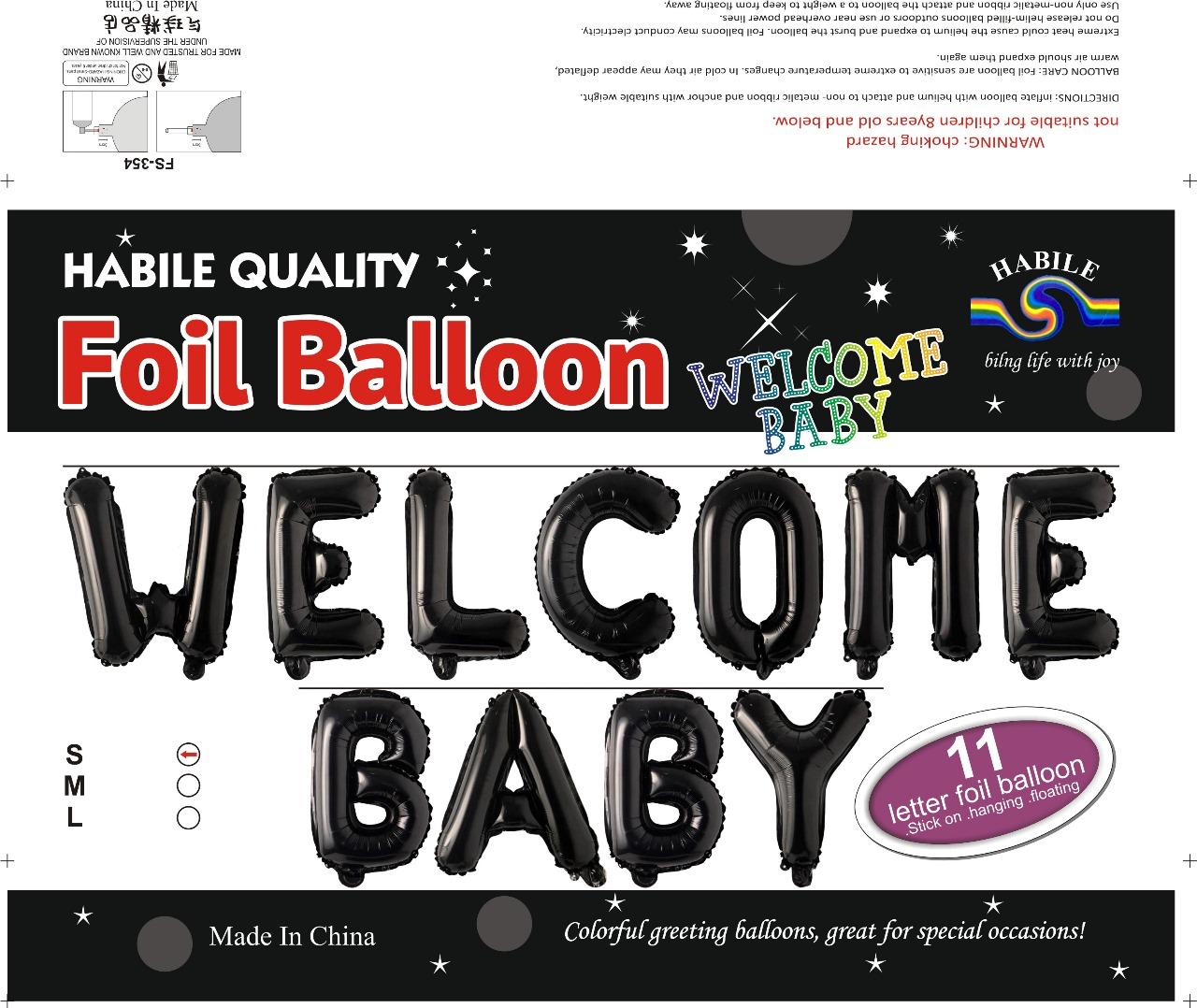 Welcome Baby Foil Balloon Set – 11 Letter Black Balloons