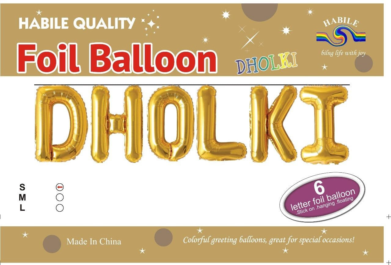 Dholki Foil Balloon Set - 6 Golden Letter