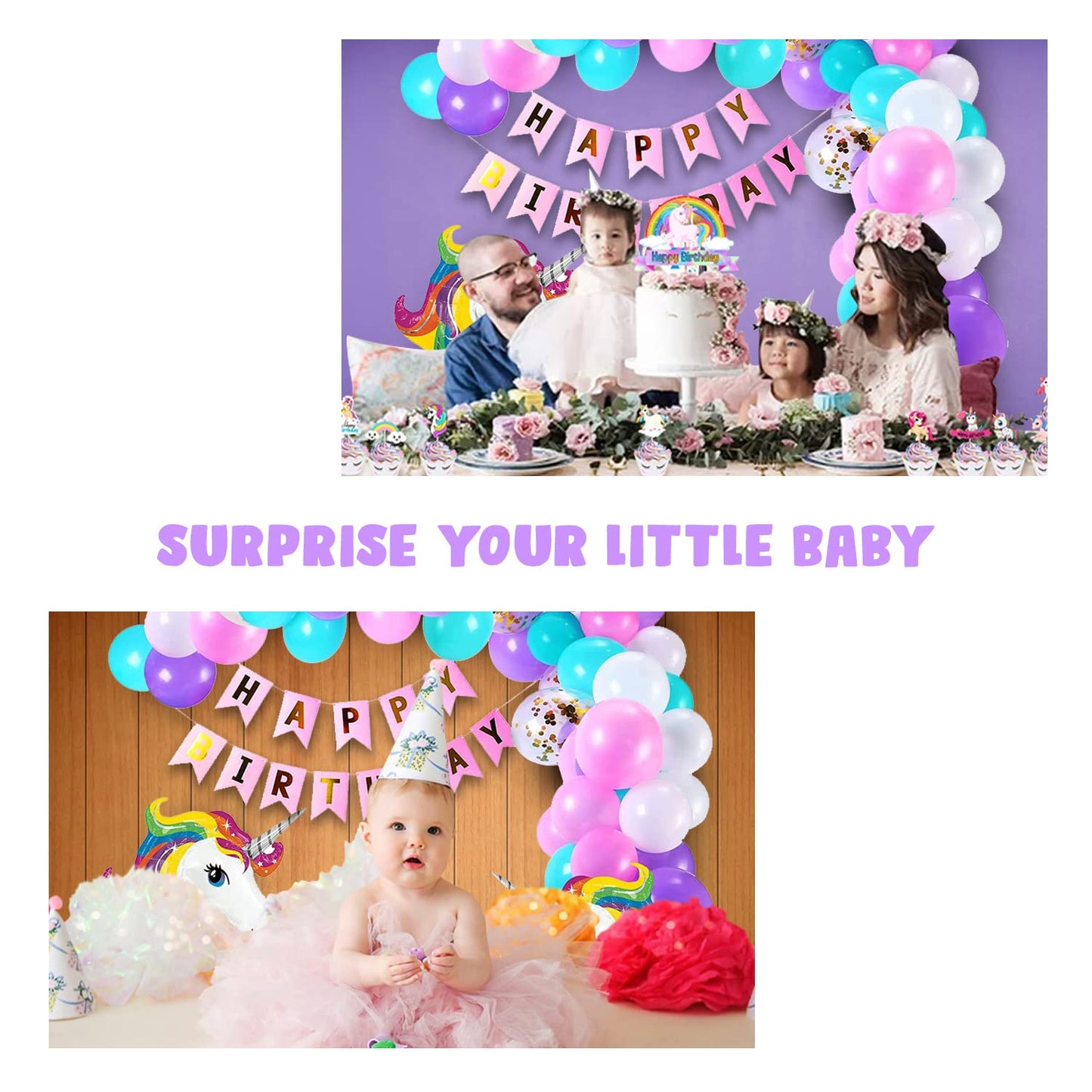 Unicorn Theme Birthday Decoration Kit – 50 pcs combo