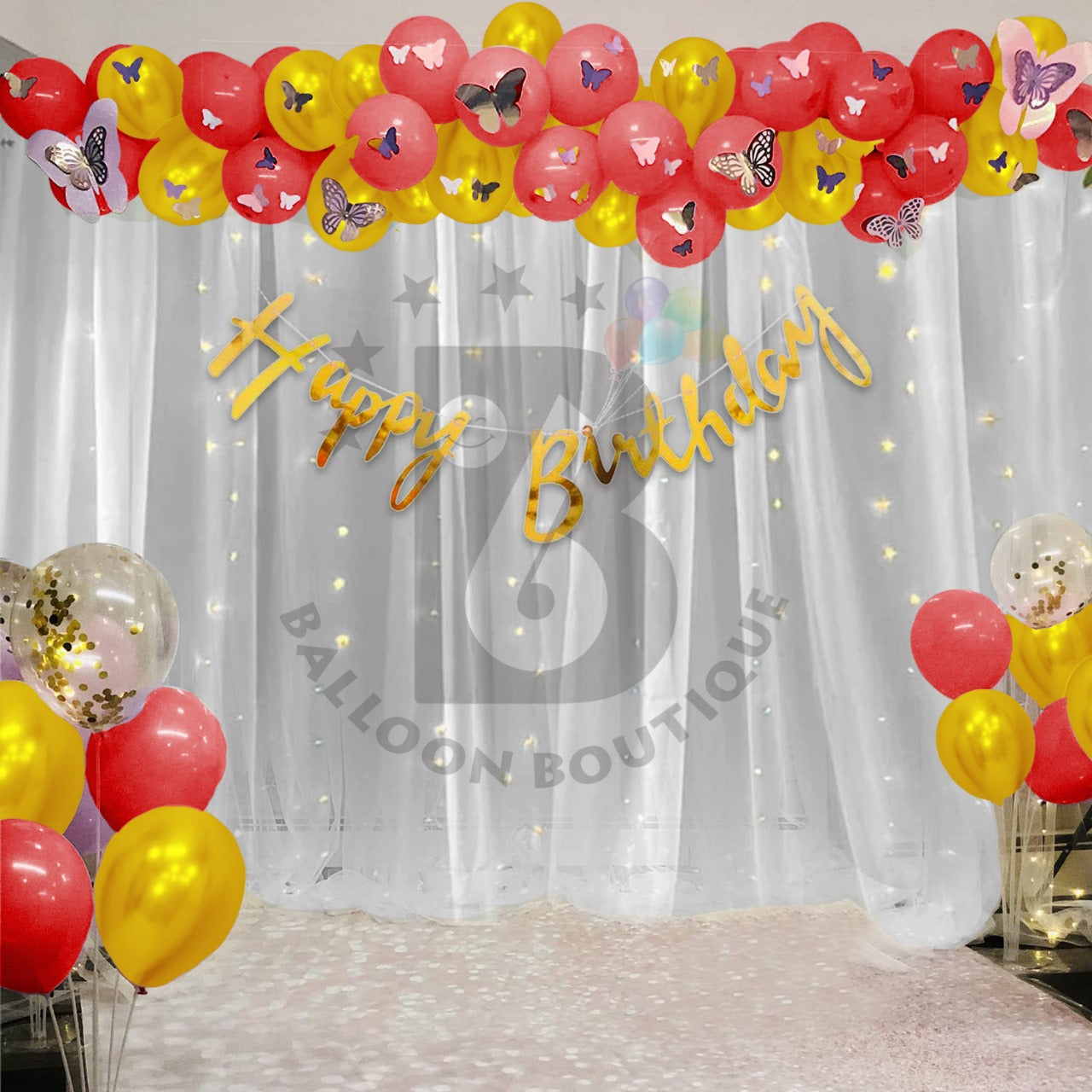 Butterfly's Birthday decoration 80 Pcs pack curtains tapes banner fairy light balloon kit