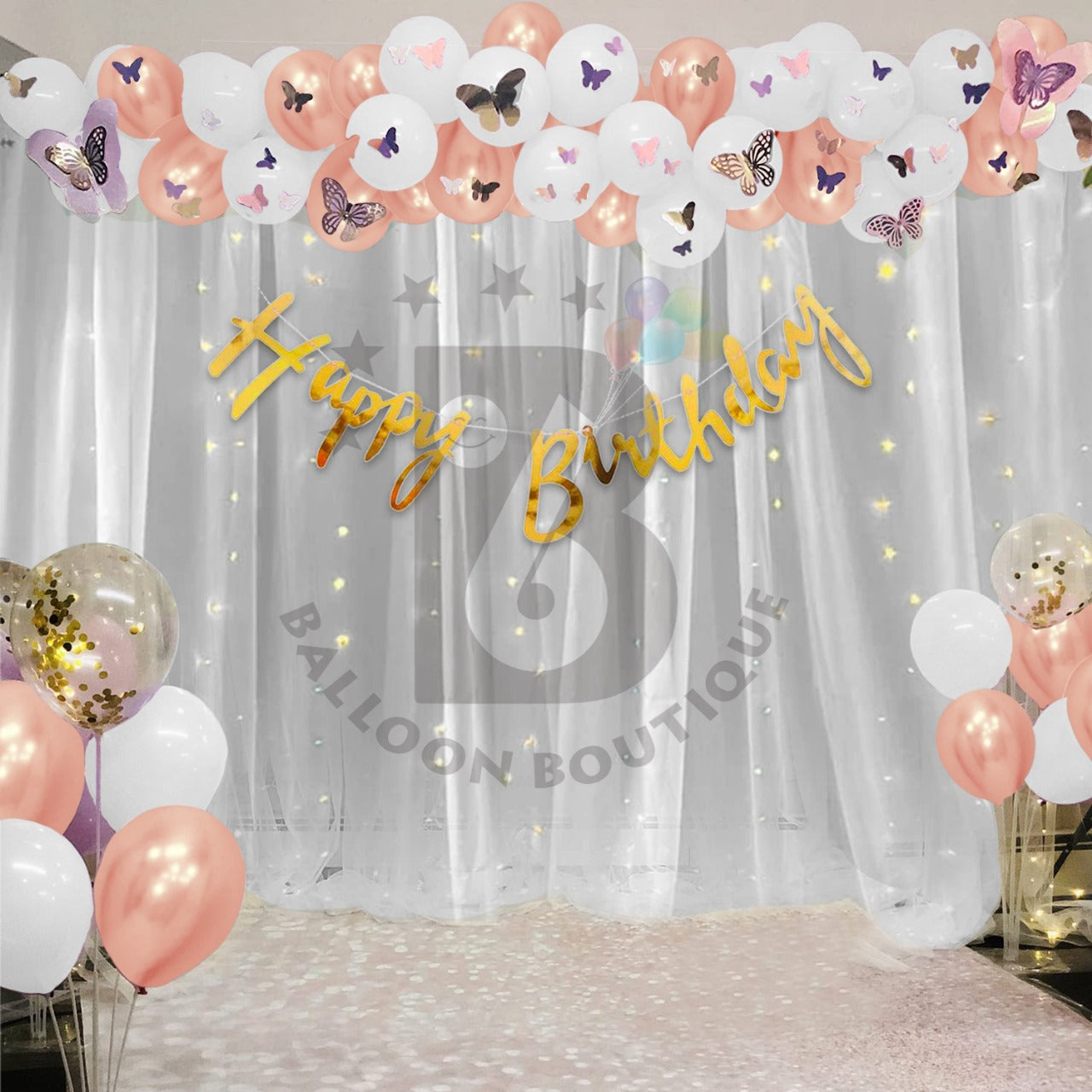 Butterfly's Birthday decoration 80 Pcs pack curtains tapes banner fairy light balloon kit