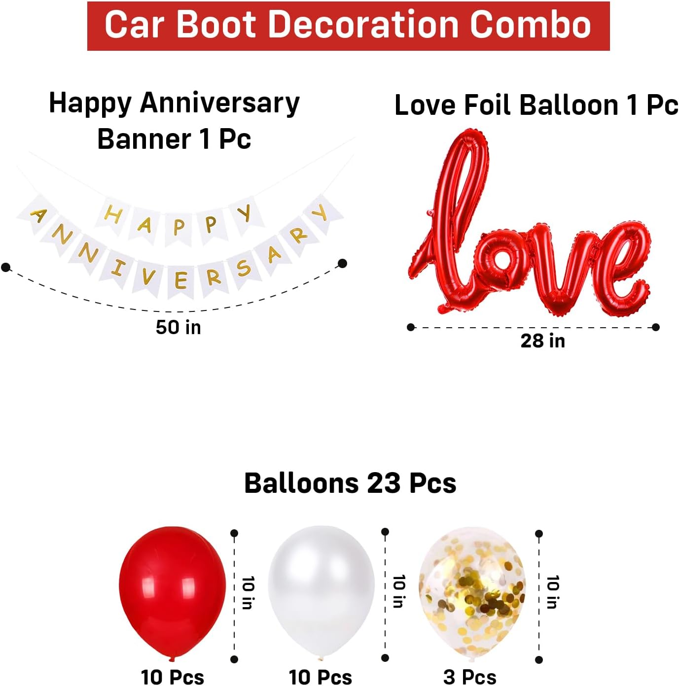 Happy anniversary Car Boot Decoration Combo, Love Foil Balloon For Decoration 25 PCs