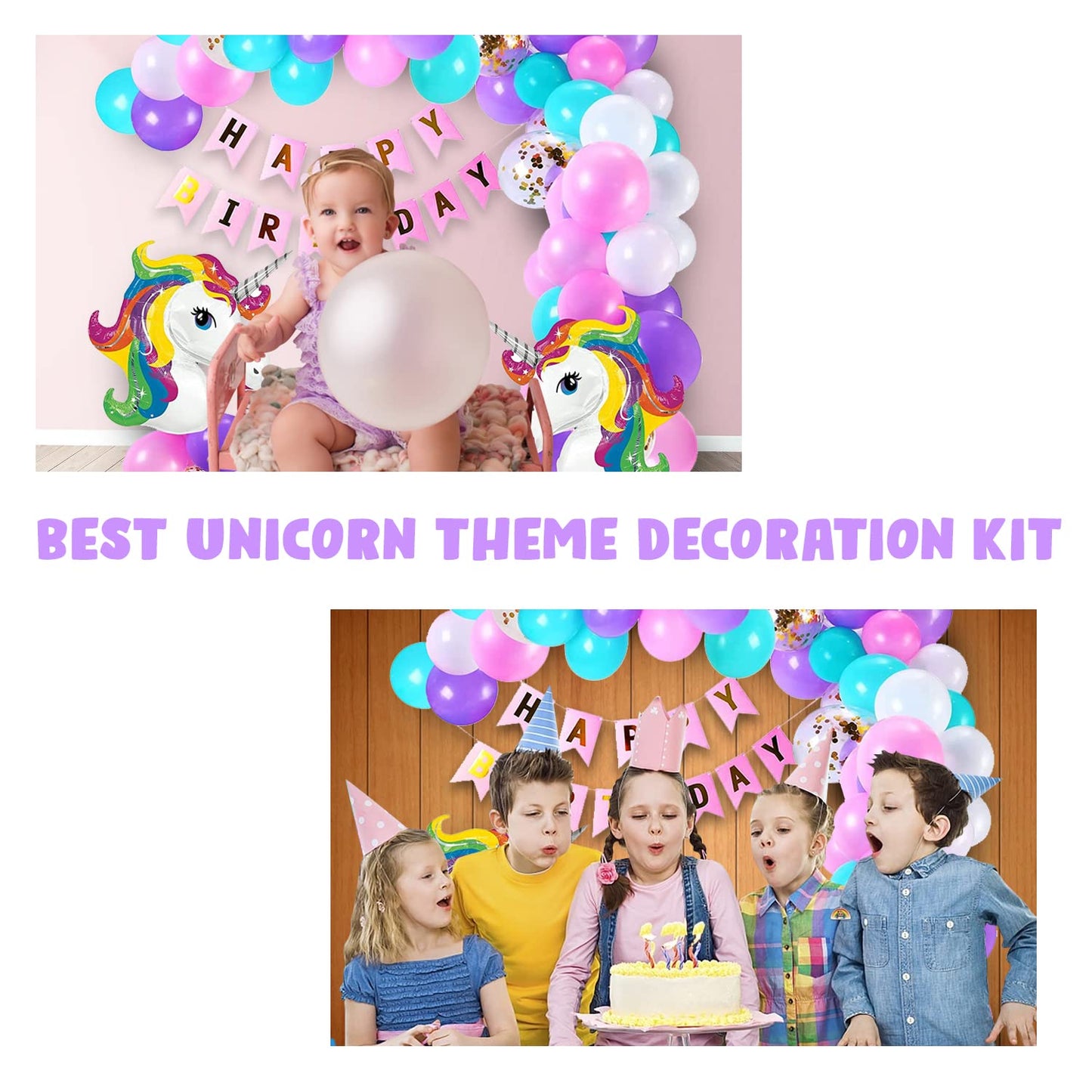 Unicorn Theme Birthday Decoration Kit – 50 pcs combo