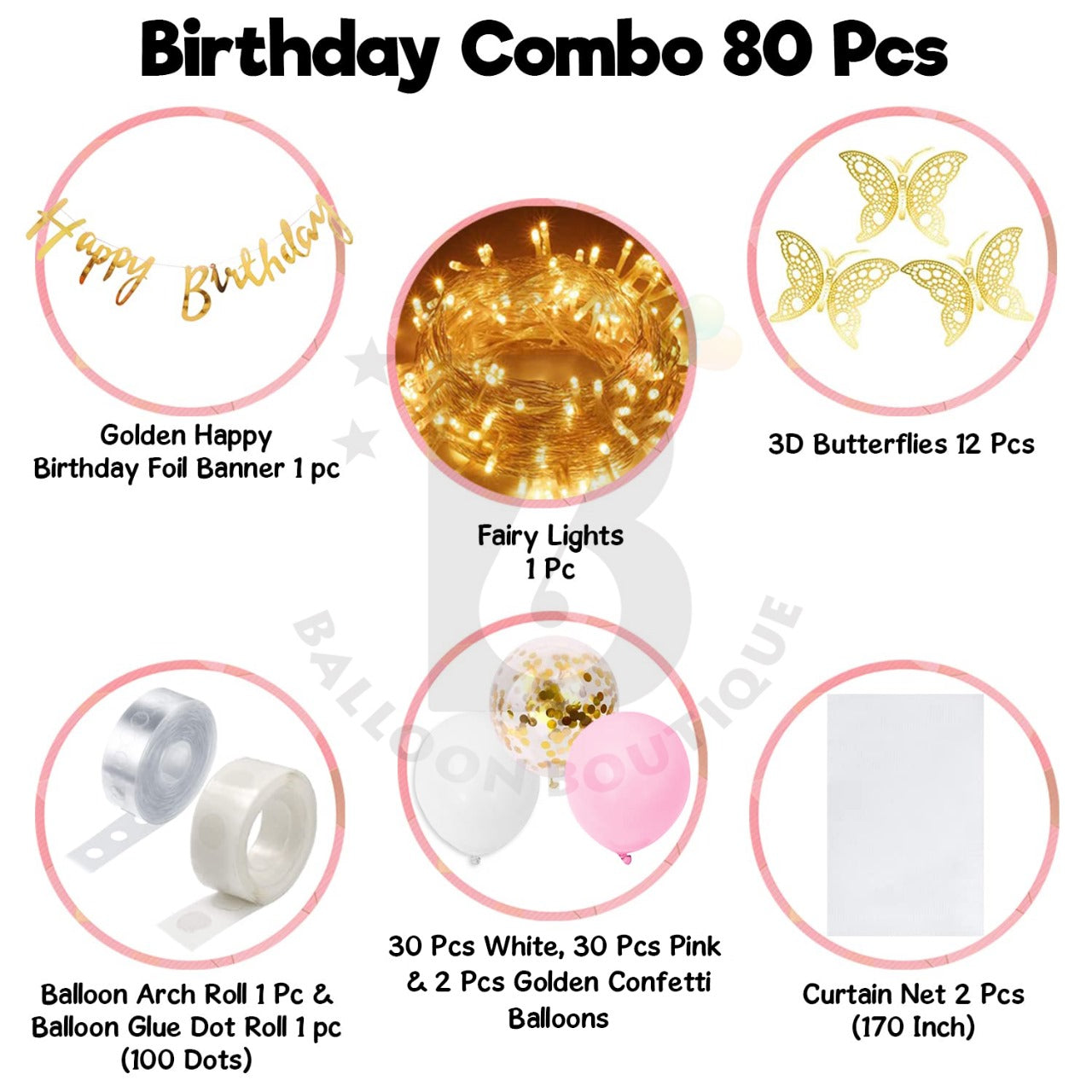 Butterfly's Birthday decoration 80 Pcs pack curtains tapes banner fairy light balloon kit