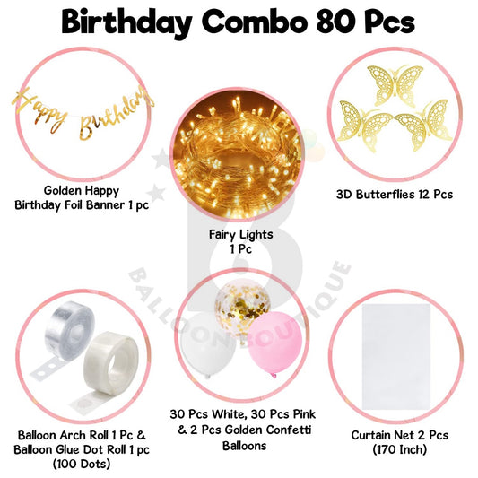 Butterfly's Birthday decoration 80 Pcs pack curtains tapes banner fairy light balloon kit
