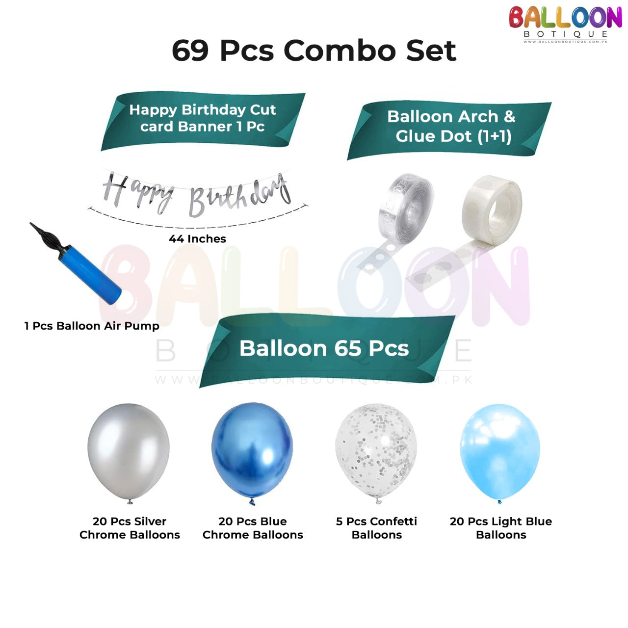 Ultimate Birthday Balloon Decoration Kit – 69-Piece Set with Air Pump & Glue Dots and more