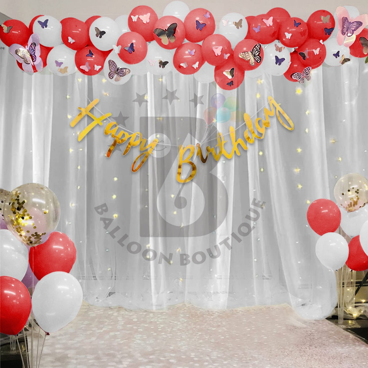 Butterfly's Birthday decoration 80 Pcs pack curtains tapes banner fairy light balloon kit
