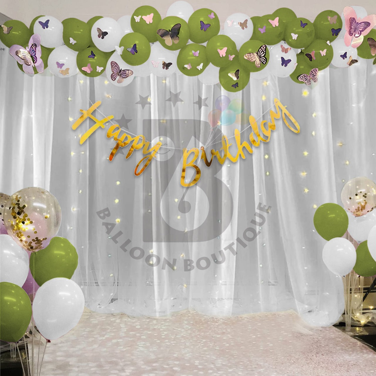 Butterfly's Birthday decoration 80 Pcs pack curtains tapes banner fairy light balloon kit