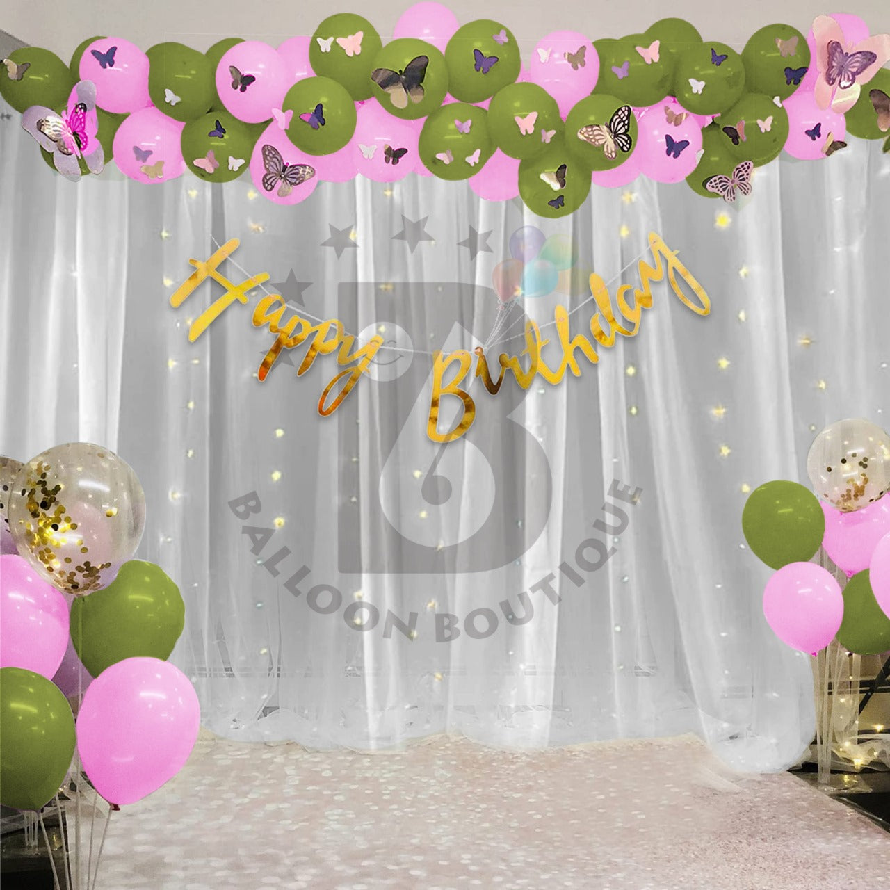 Butterfly's Birthday decoration 80 Pcs pack curtains tapes banner fairy light balloon kit