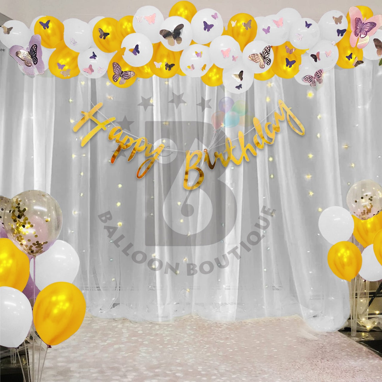 Butterfly's Birthday decoration 80 Pcs pack curtains tapes banner fairy light balloon kit