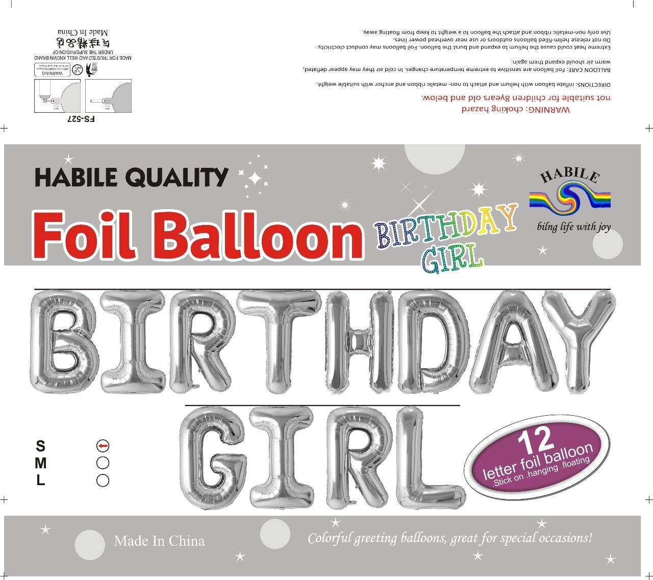 Birthday Girl Foil Balloon Set - 12 Silver Letter