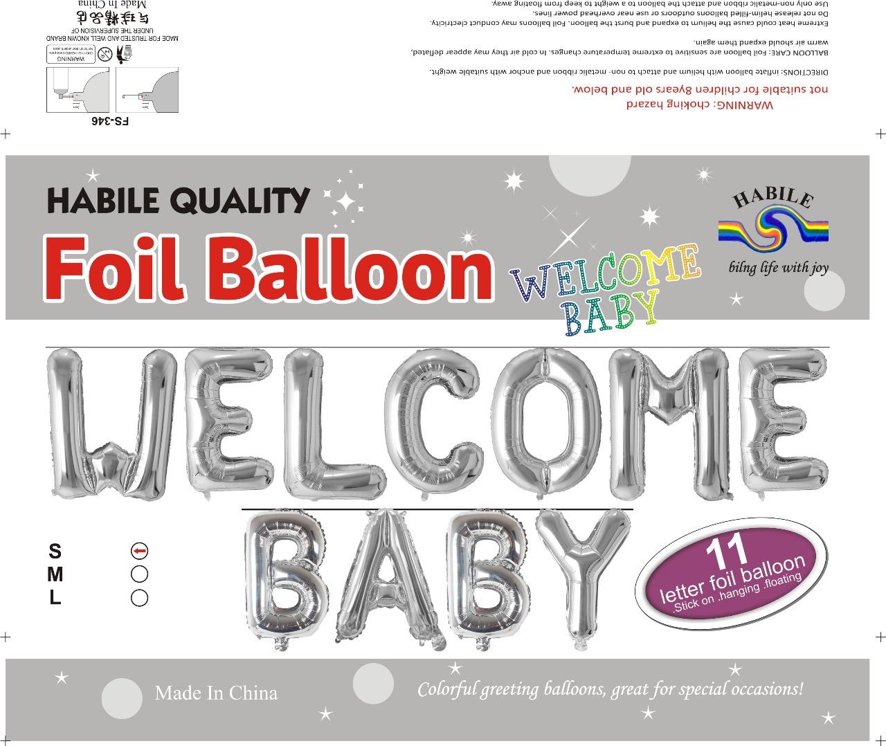 Welcome Baby Foil Balloon Set – 11 Letter Silver Balloons