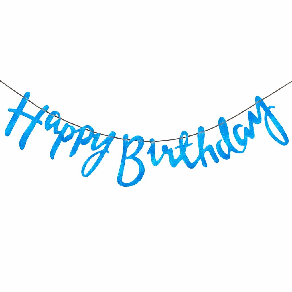 Happy Birthday Cursive Banner - Cardstock with Ribbon