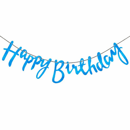 Happy Birthday Cursive Banner - Cardstock with Ribbon