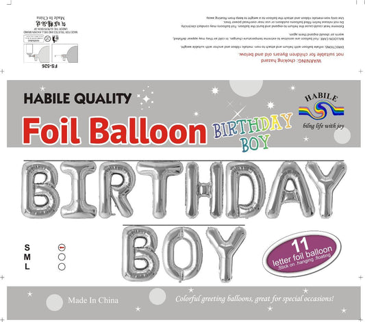 Birthday Boy Foil Balloon Set – 11 Silver Letter Balloons
