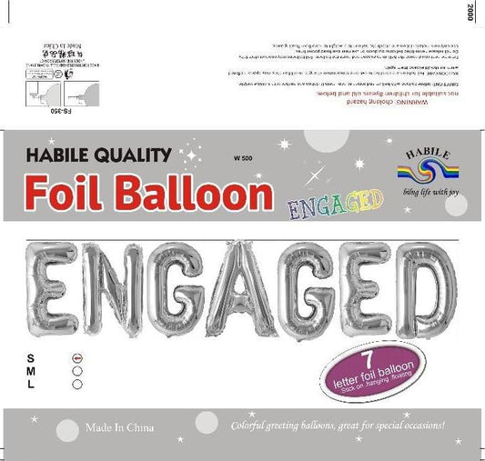 Engaged Foil Balloon Set – 7 Letter Silver