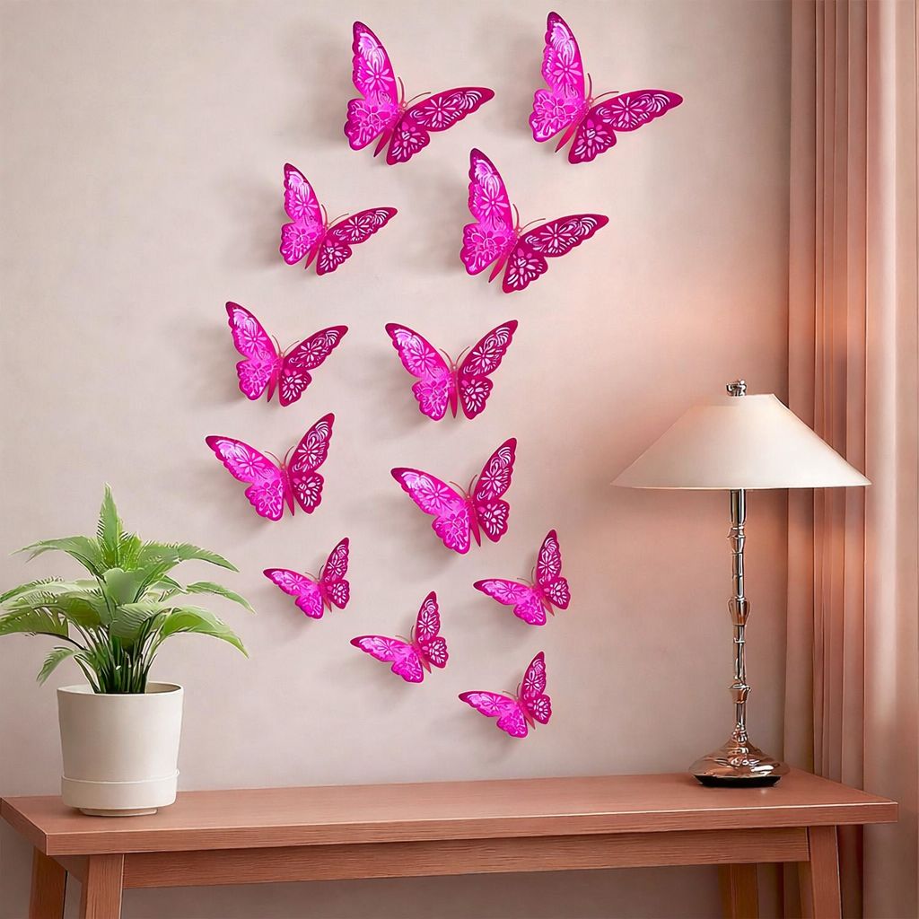 12 pec 3D Butterfly Wall & balloon Stickers for Elegant Home Decor