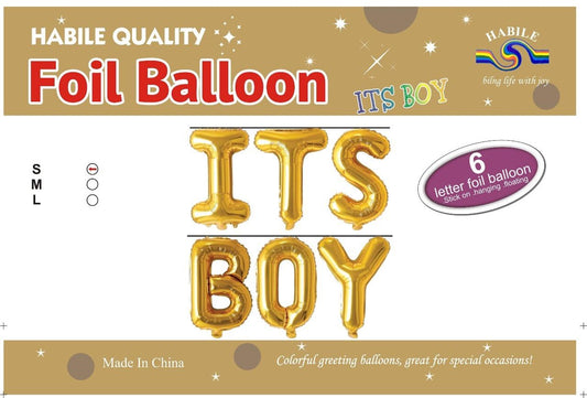 ITS BOY Foil Balloon Set – 6 Letter Golden Balloons