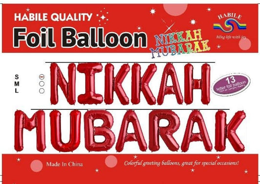 Nikkah Mubarak Foil Balloon Set - 13 Red Letter