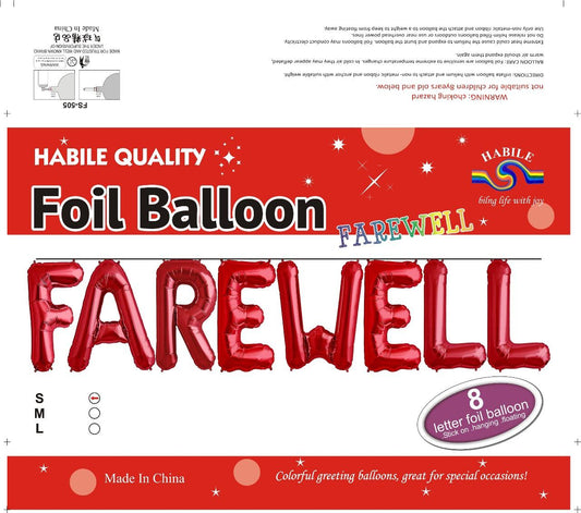 Farewell Foil Balloon Set - 8 Red Letter