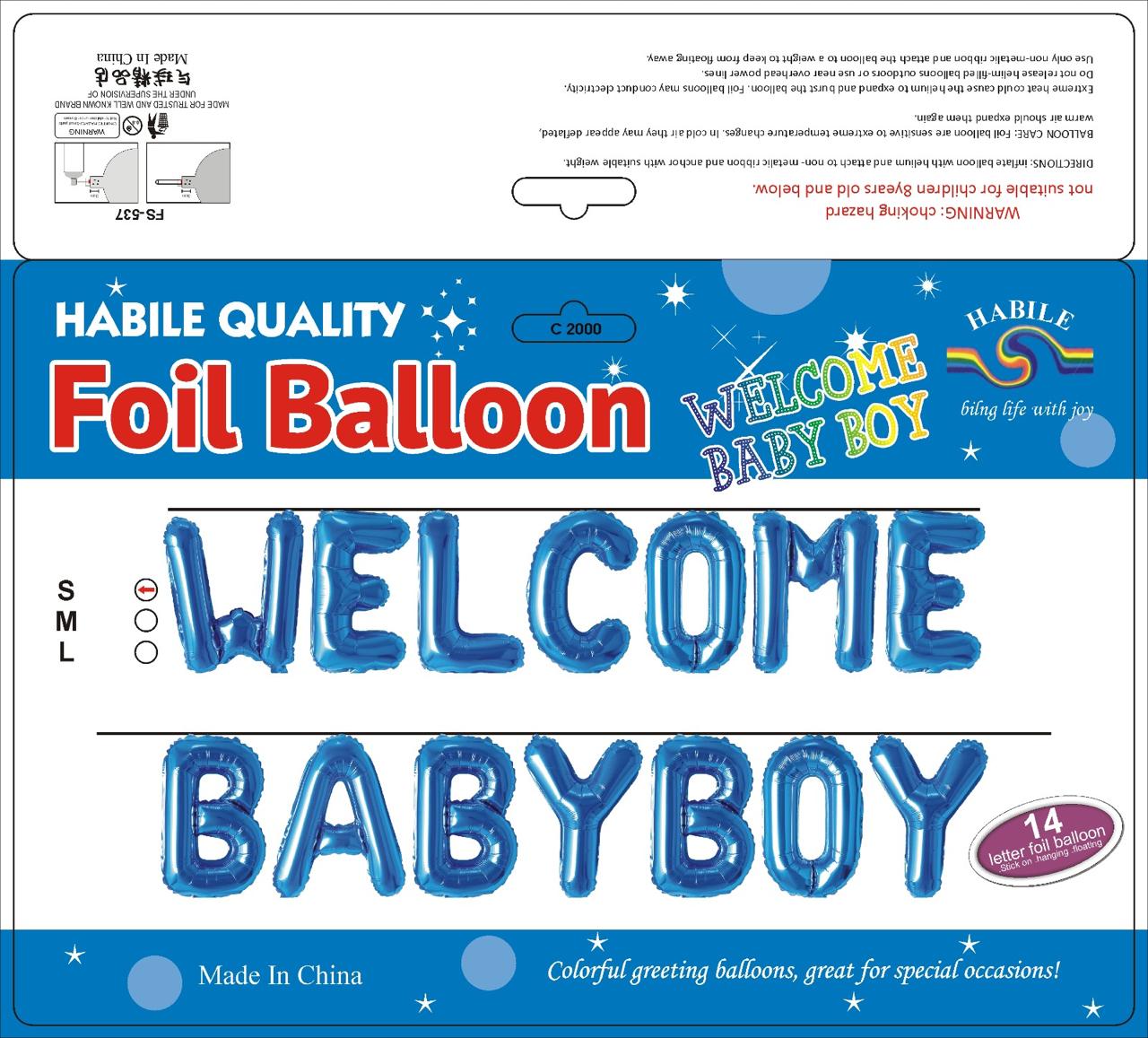 Welcome Baby Boy Foil Balloon Set – 14 Letter Blue Balloons