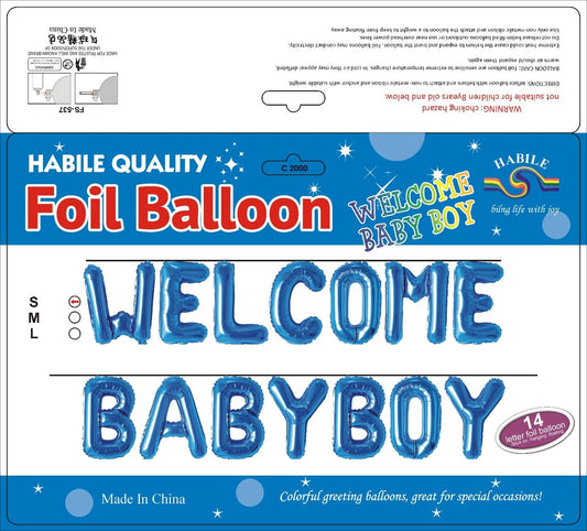 Welcome Baby Boy Foil Balloon Set – 14 Letter Blue Balloons