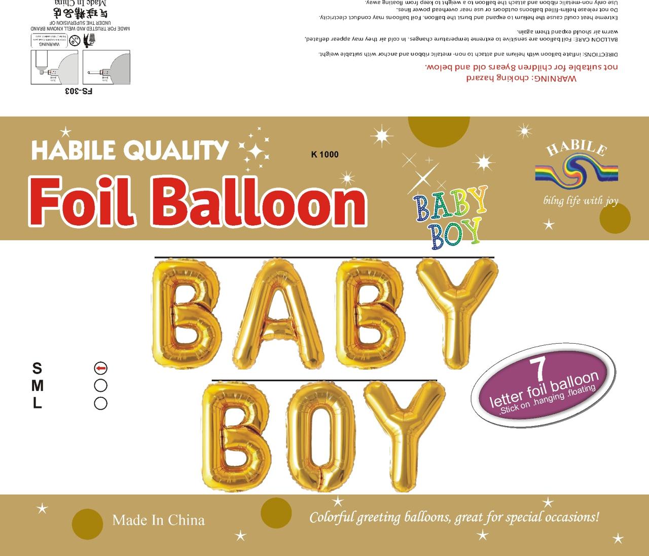 Baby Boy Foil Balloon Set – 7 Golden Letter Balloons