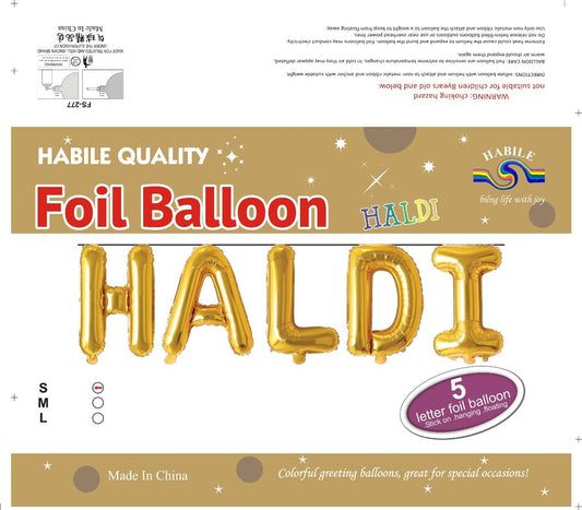 Haldi Foil Balloon Set – 5 Golden Letter Balloons