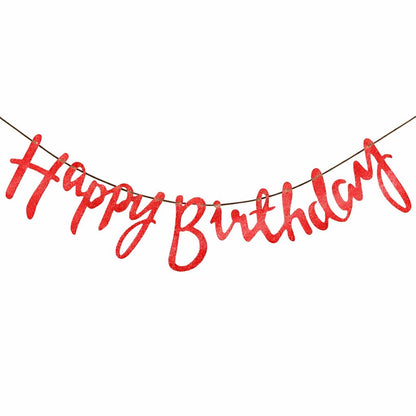 Happy Birthday Cursive Banner - Cardstock with Ribbon
