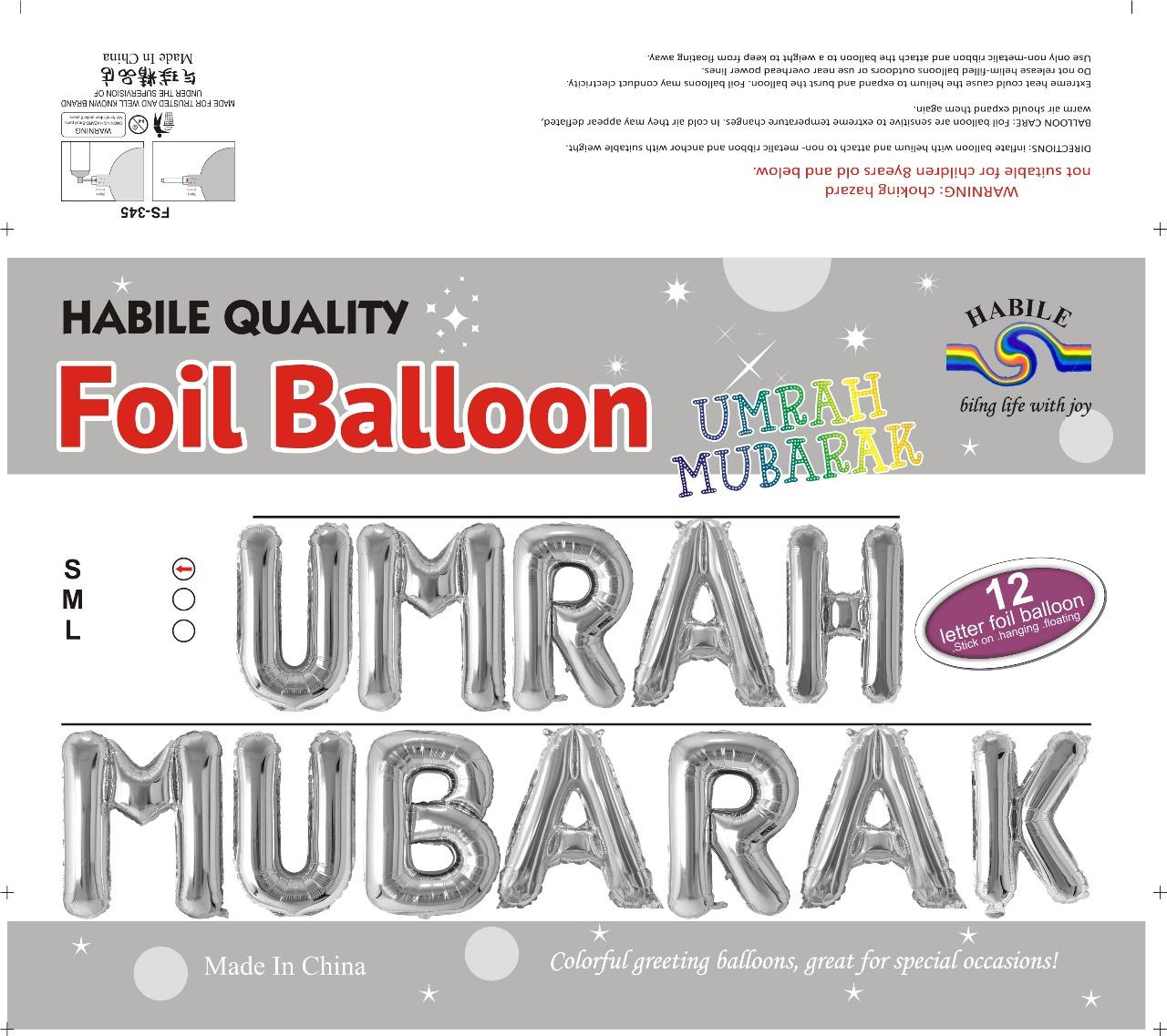 Umrah Mubarak Foil Balloon Set – 12 Silver Letter Balloons