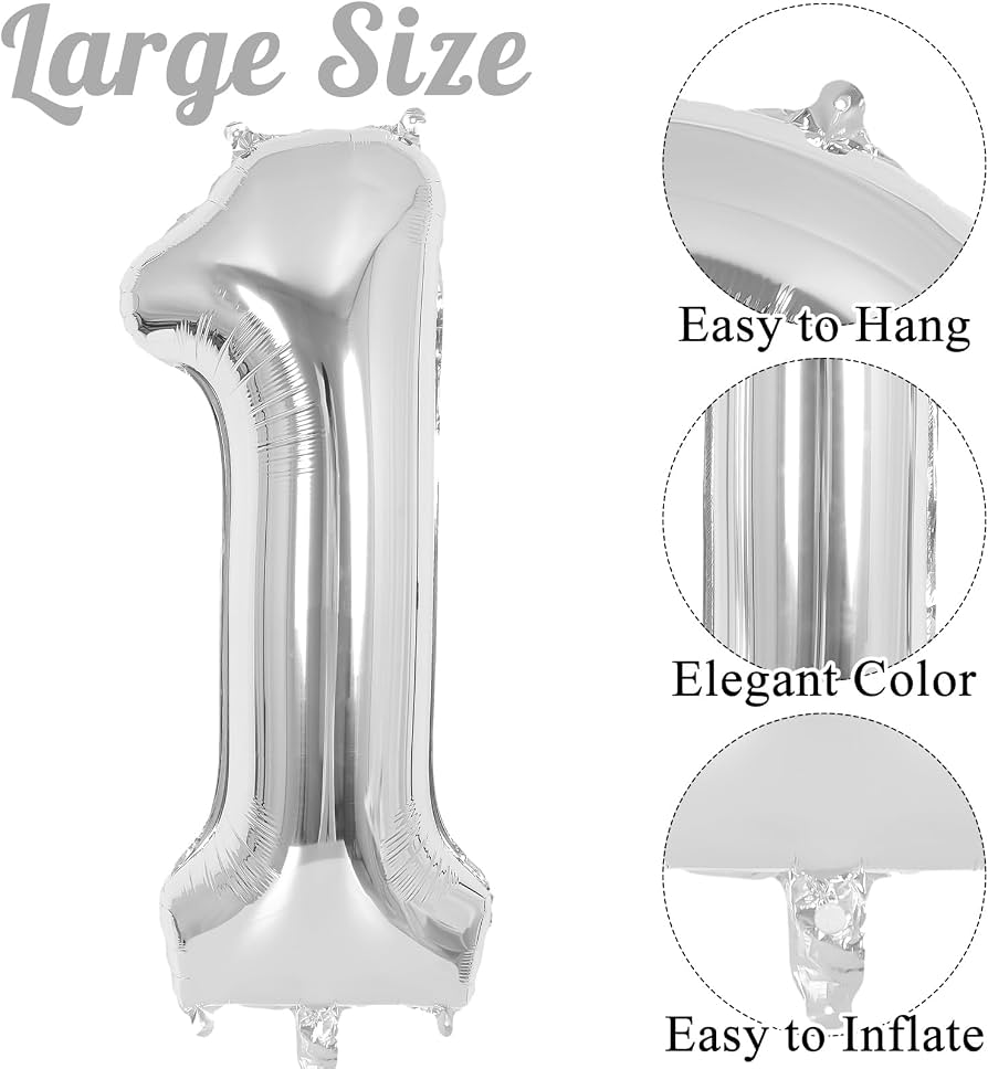 Foil number Balloons Party Decoration 16 inch (Silver)