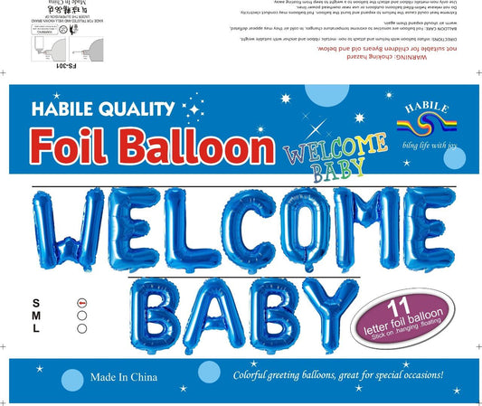 Welcome Baby Foil Balloon Set – 11 Letter Blue Balloons