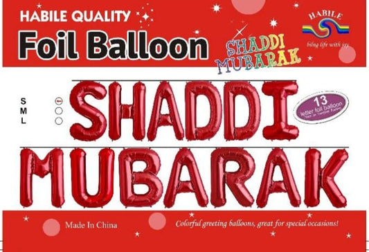 Shaddi Mubarak Foil Balloon Set - 13 Red Letter