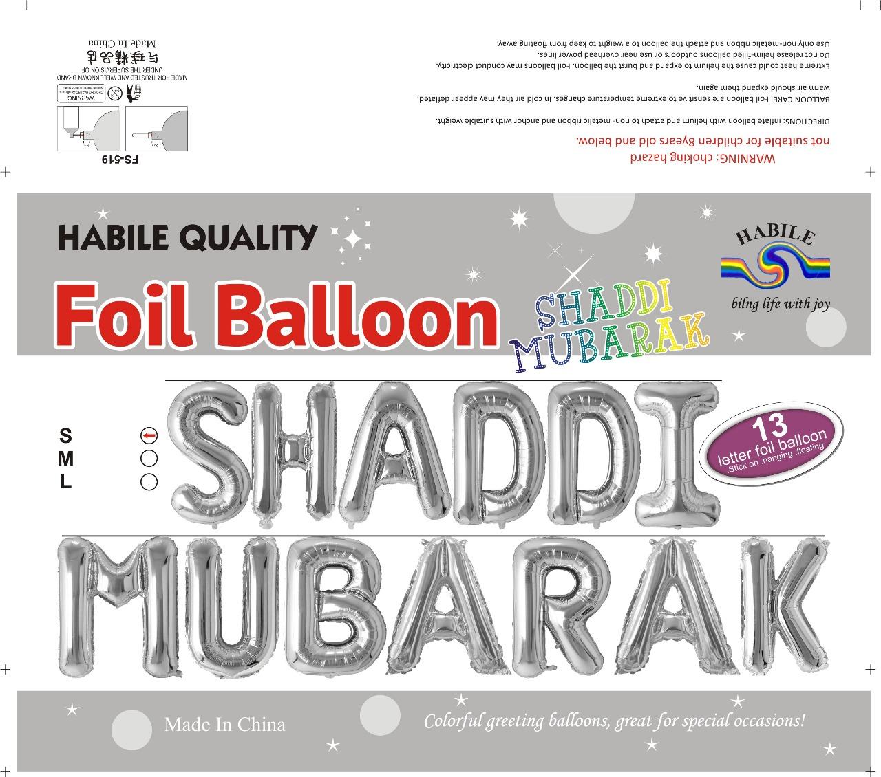 Shaddi Mubarak Foil Balloon Set - 13 Silver Letter