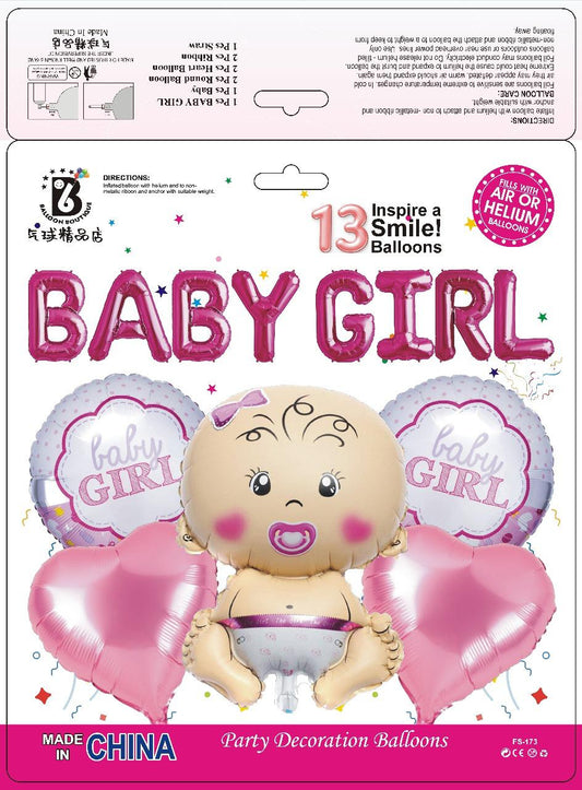 BABY GIRL Balloon Set – 13 pcs Pink Baby Shower Decoration