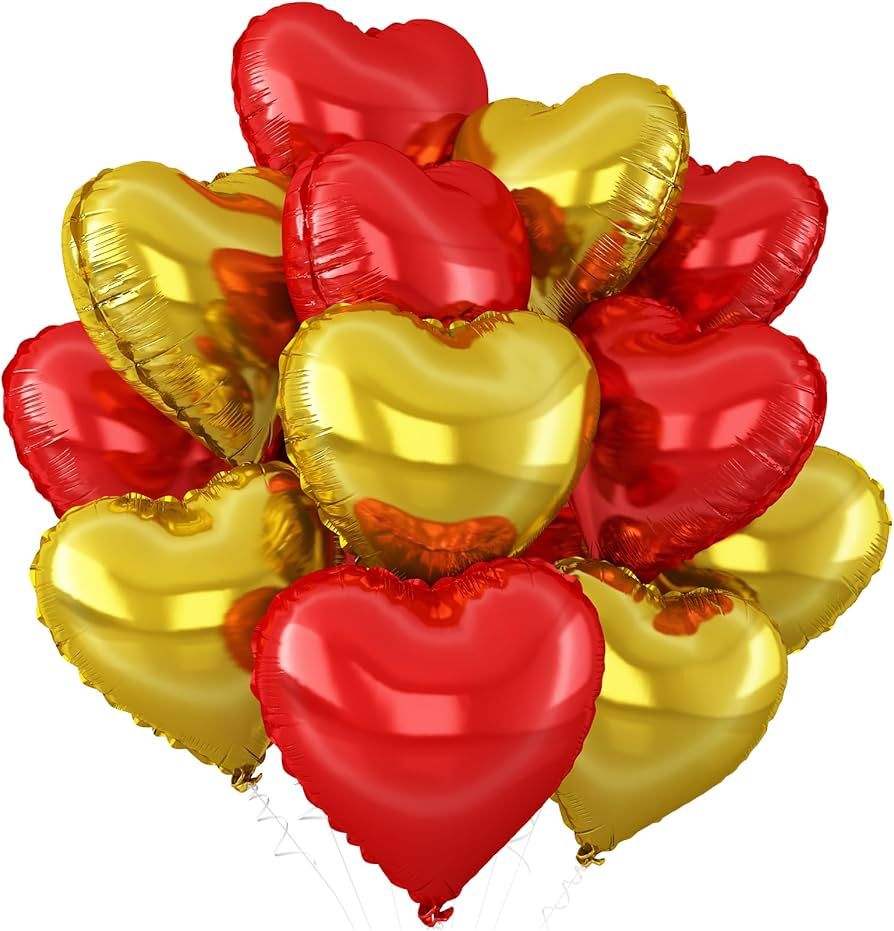 Heart Balloons, 12Pcs Heart Shaped Foil Balloons for Valentines Day