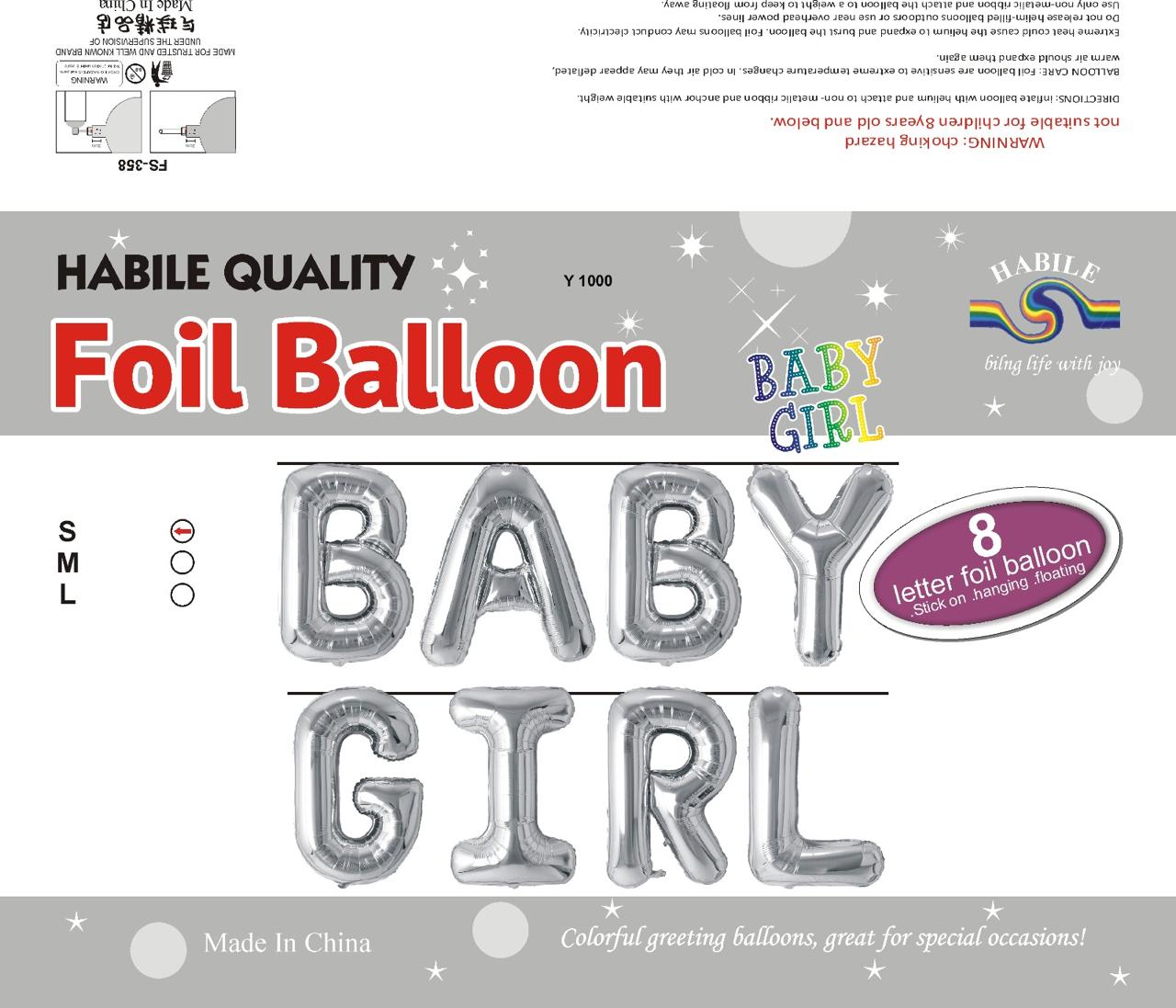 Baby Girl Foil Balloon Set – 8 Silver Letter Balloons