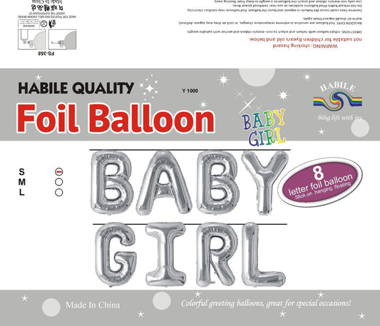 Baby Girl Foil Balloon Set – 8 Silver Letter Balloons