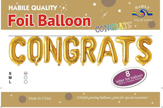 CONGRATS Foil Balloon Set – 8 Letter Golden Balloons
